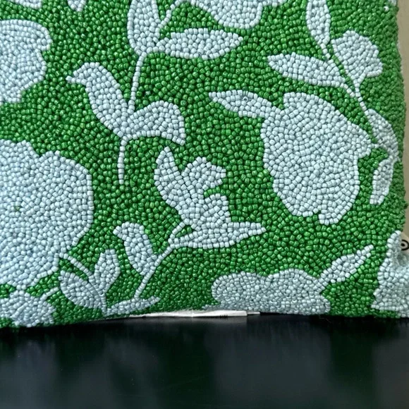 Kate Spade target beaded front toss pillow. Green and Blue Floral 12x12 - Picture 7 of 13